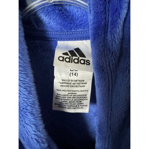 Adidas Youth Hooded Plush Pullover Sweatshirt Blue Size 14 - Picture 5 of 7